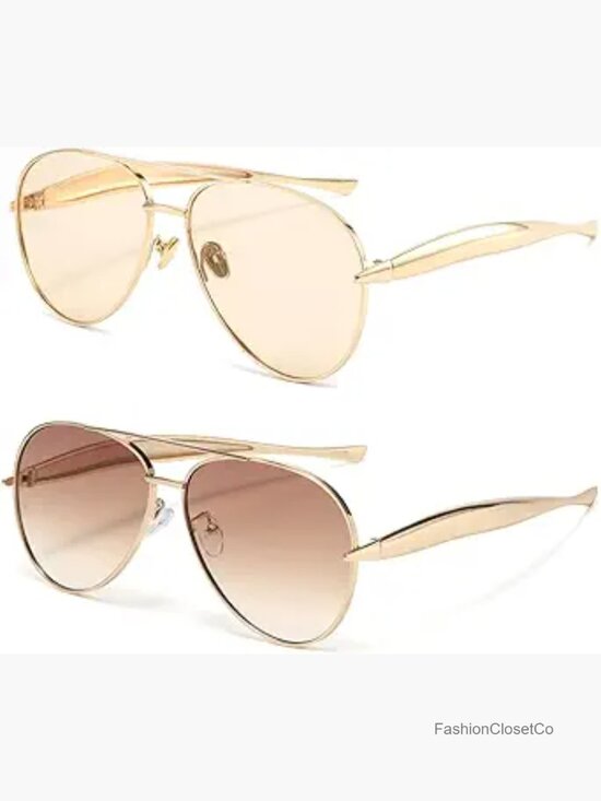 Oversized Aviator Sunglasses Gold Metal Frame UV400 Tinted Shield Retro Style main image 6